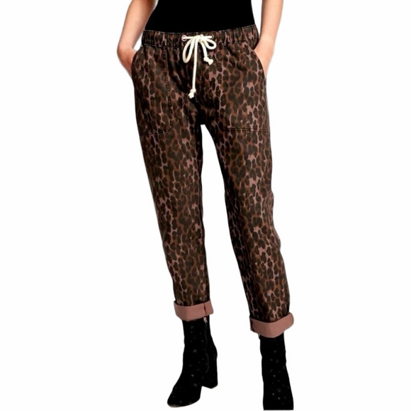 NWT Oneteaspoon Leopard Print Jogger Style Denim Pants with Drawstring Waist XS